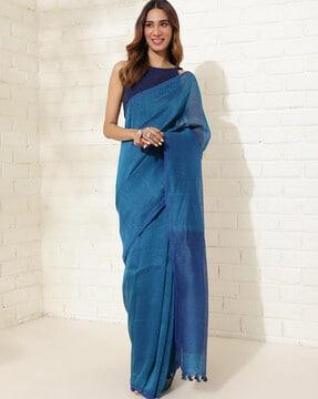 woven saree with contrast border