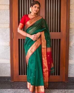 woven saree with contrast border