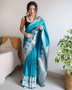 woven saree with contrast zari border
