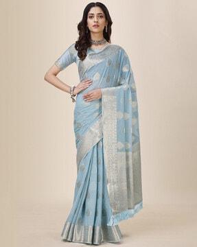 woven saree with floral motifs