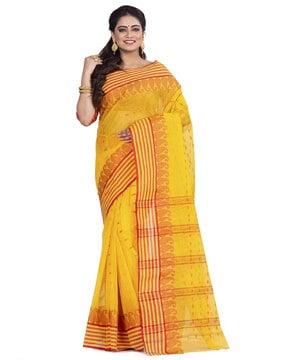 woven saree with striped border