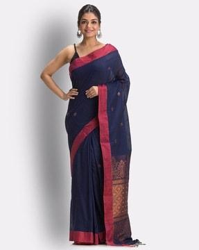 woven saree with tassels