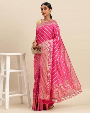 woven saree with tassels
