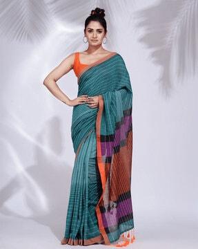 woven saree with tassels