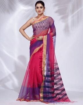 woven saree with tassels