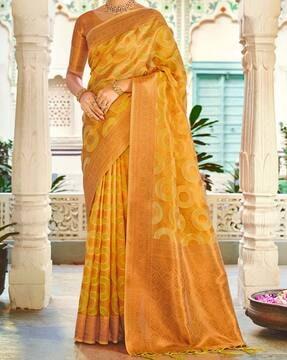 woven saree with tassels