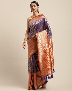 woven saree with tassels