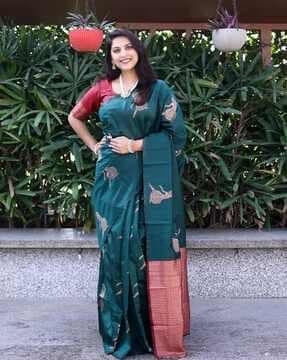 woven saree with tassels