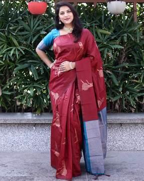 woven saree with tassels