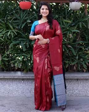 woven saree with tassels