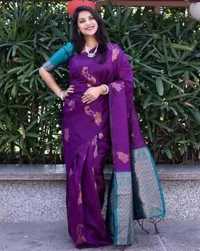 woven saree with tassels