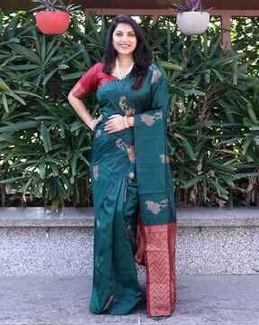 woven saree with tassels