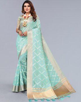 woven saree with tassels