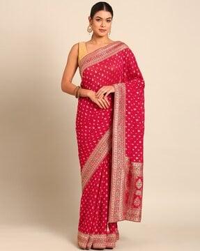 woven saree with zari border & tassels