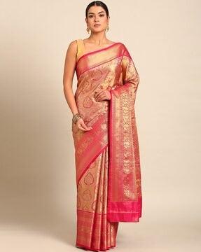 woven saree with zari border & tassels