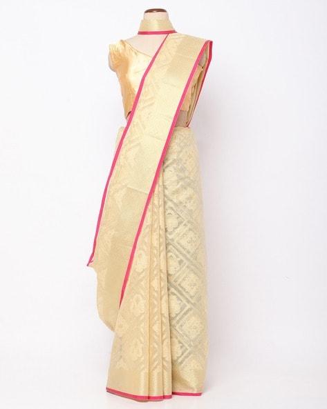 woven saree with zari border