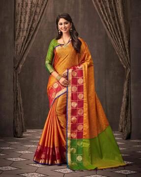 woven saree with zari border