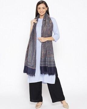 woven shawl with frayed border