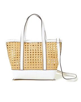 woven shoulder bag with button-closure