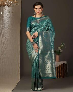 woven silk blend saree with contrast border