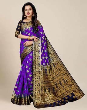 woven silk saree with contrast border