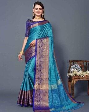 woven silk saree with contrast border