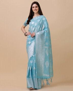 woven silk saree with tassels