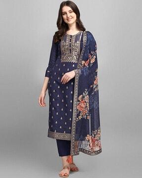 woven straight kurta set with dupatta