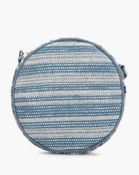 woven striped sling bag with adjustable strap