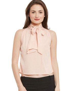 woven top with neck tie-up
