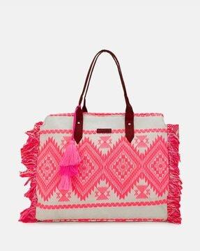 woven tote bag with tassels