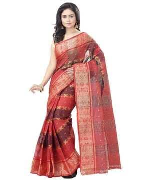 woven traditional cotton saree with thick border