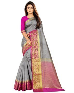 woven traditional saree with contrast border