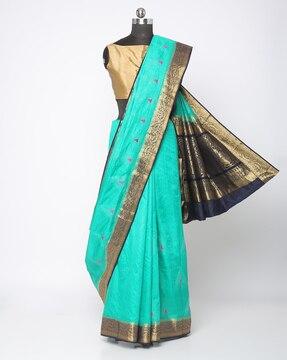 woven traditional saree with contrast zari border