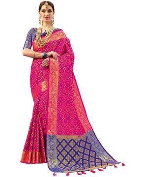 woven traditional saree with tassels
