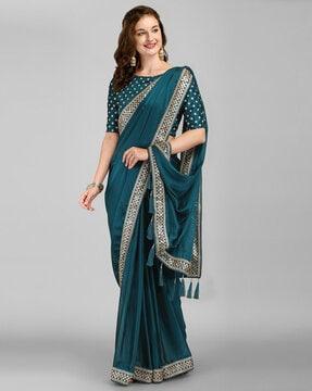 woven traditional saree with tassels