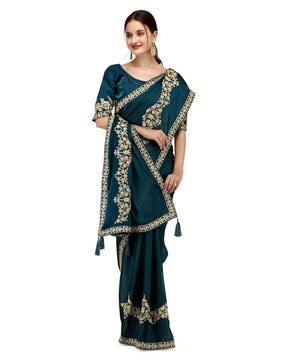 woven traditional saree with tassels