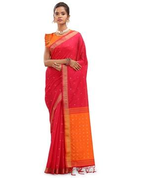 woven traditional saree with tassels