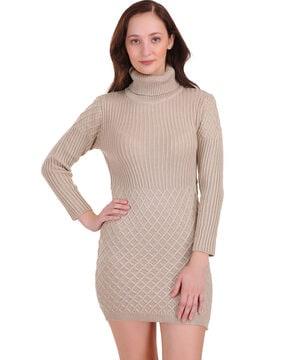 woven turtule-neck sweater dress