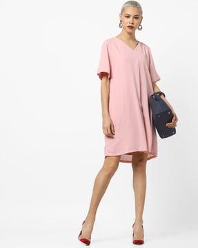 woven v-neck shift dress