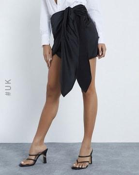 woven wrap over tie mini skirt