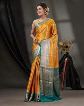 woven zari saree with contrast border