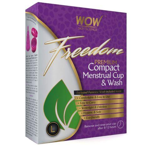 wow freedom reusable menstrual cup and wash post childbirth - large (above 30 years) (60 ml)