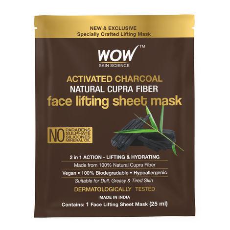 wow skin science activated charcoal natural cupra fiber face lifting sheet mask - for skin purification and skin hydration - 25ml