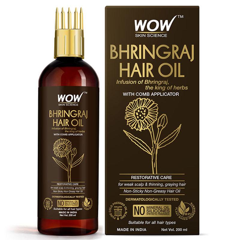 wow skin science bhringraj hair oil - with comb applicator(200ml)