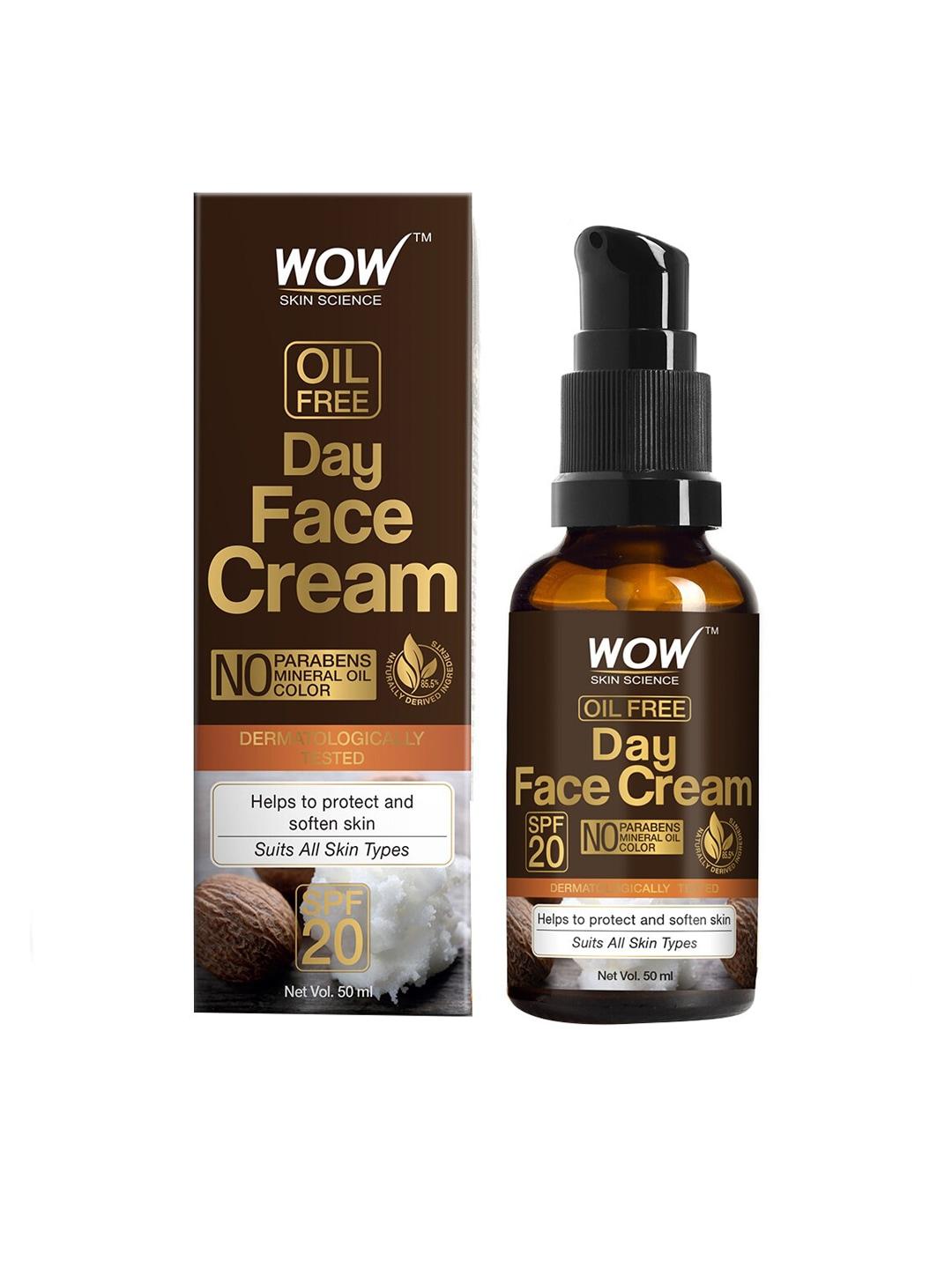 wow skin science day face cream - spf 20 - with rosehip oil & shea butter - oil free  50ml