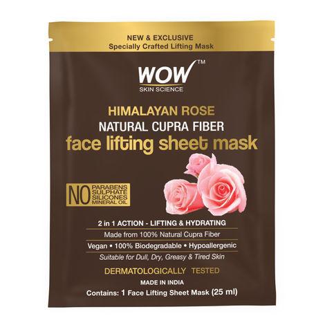 wow skin science himalayan rose natural cupra fiber face lifting sheet mask - skin brightening, skin smoothening and skin toning - 25ml