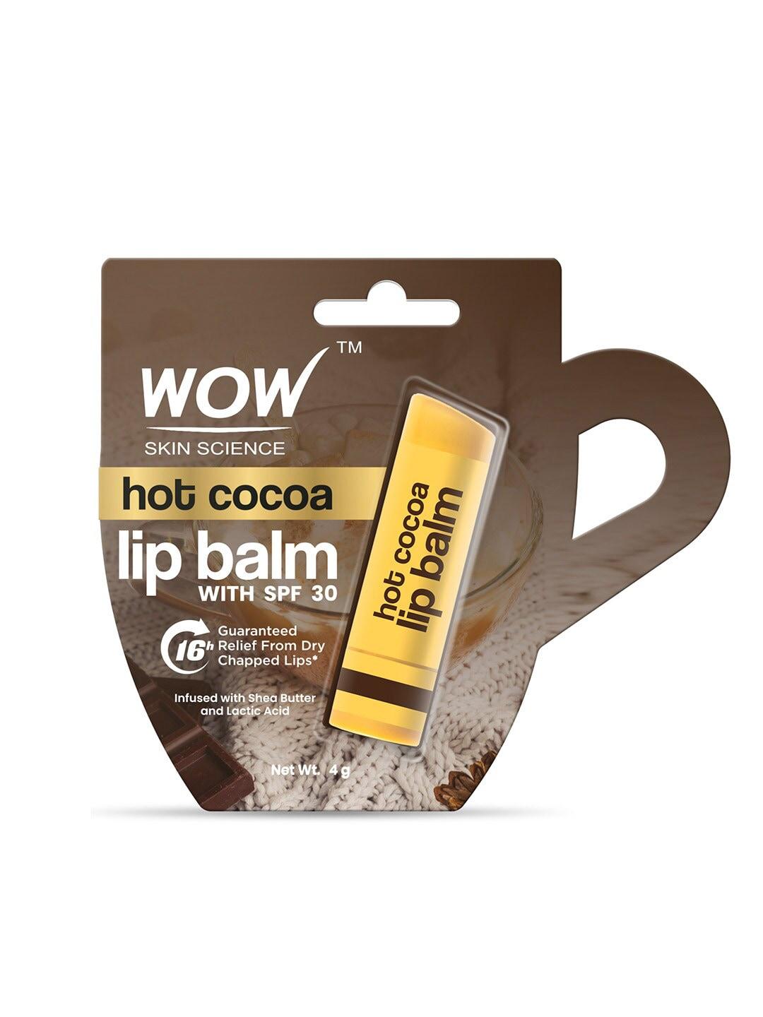 wow skin science hot cocoa lip balm with shea butter & lactic acid 4 g - brown