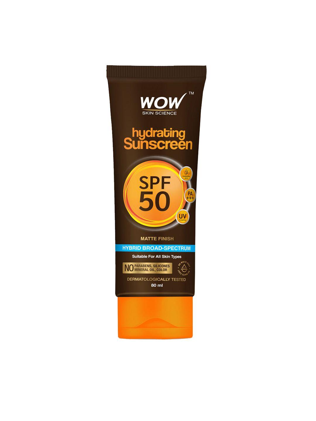 wow skin science hydrating matte finish sunscreen with spf 50 pa+++ - 80 ml