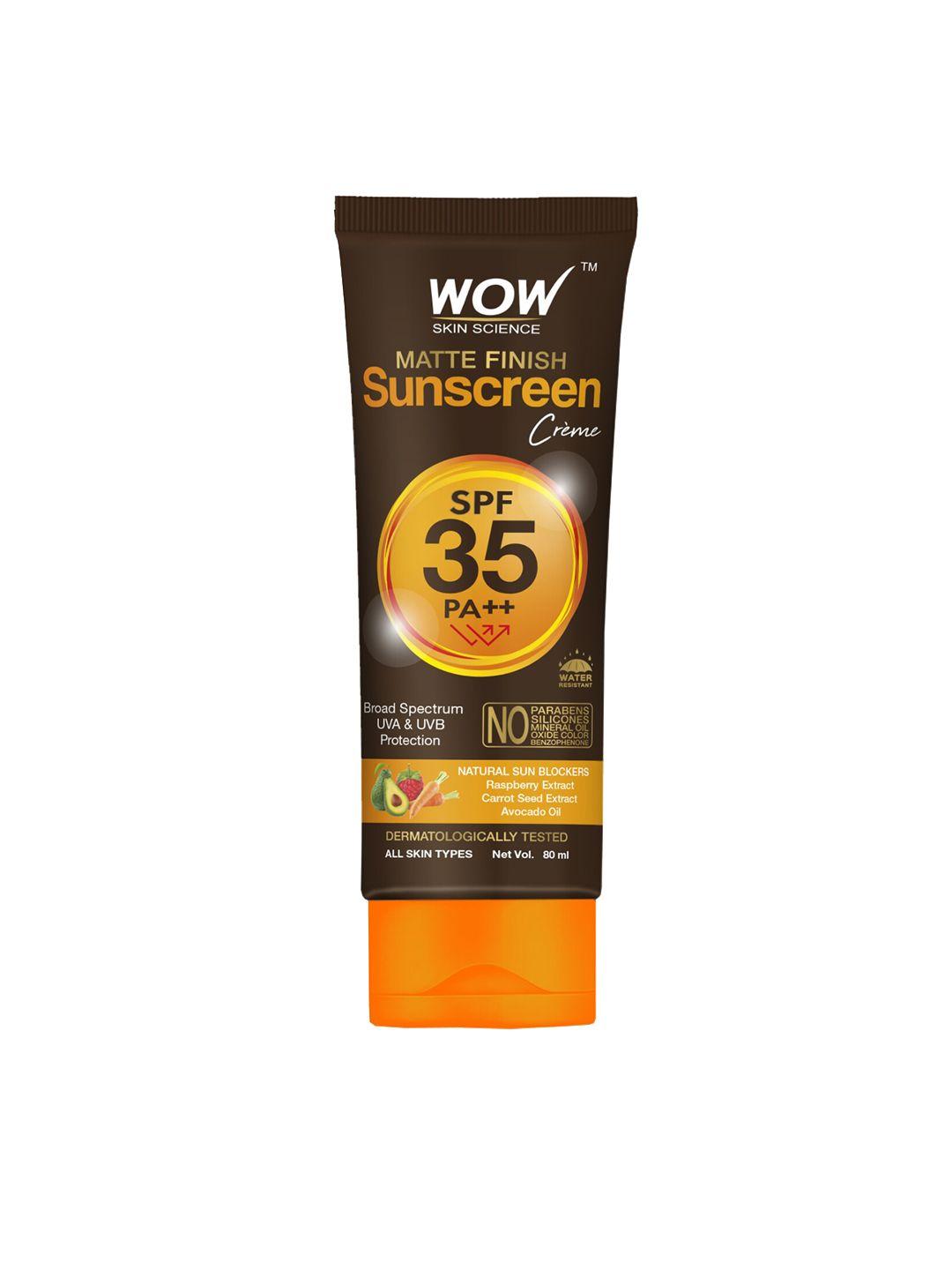 wow skin science matte finish spf 35 pa++ sunscreen creme with raspberry & avocado - 80 ml